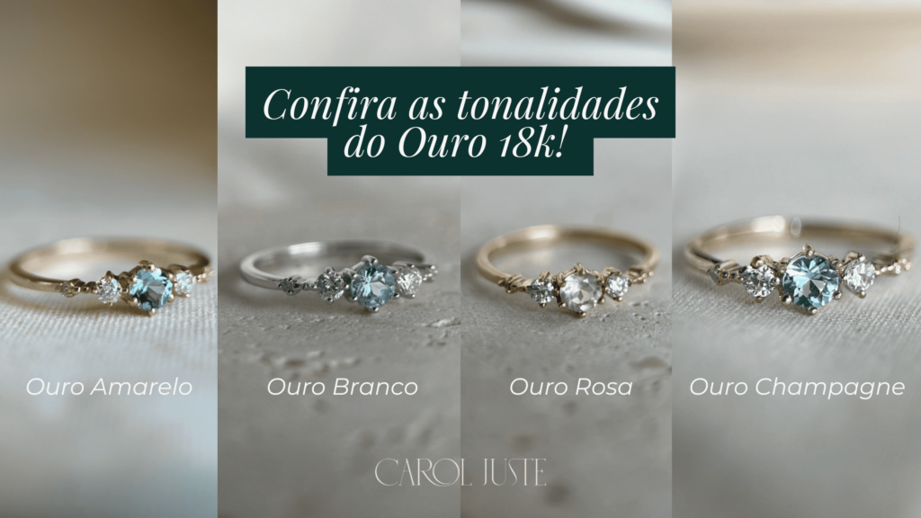 Diferentes tonalidades de anel de noivado produzidos pela Carol Juste